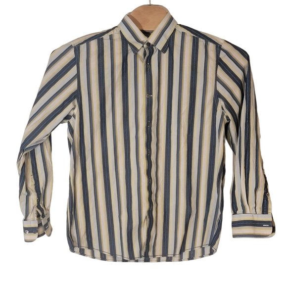 Tommy Bahama Button Up Dress Shirt White Blue Yellow Striped Size‎ Large Men's - Picture 1 of 4